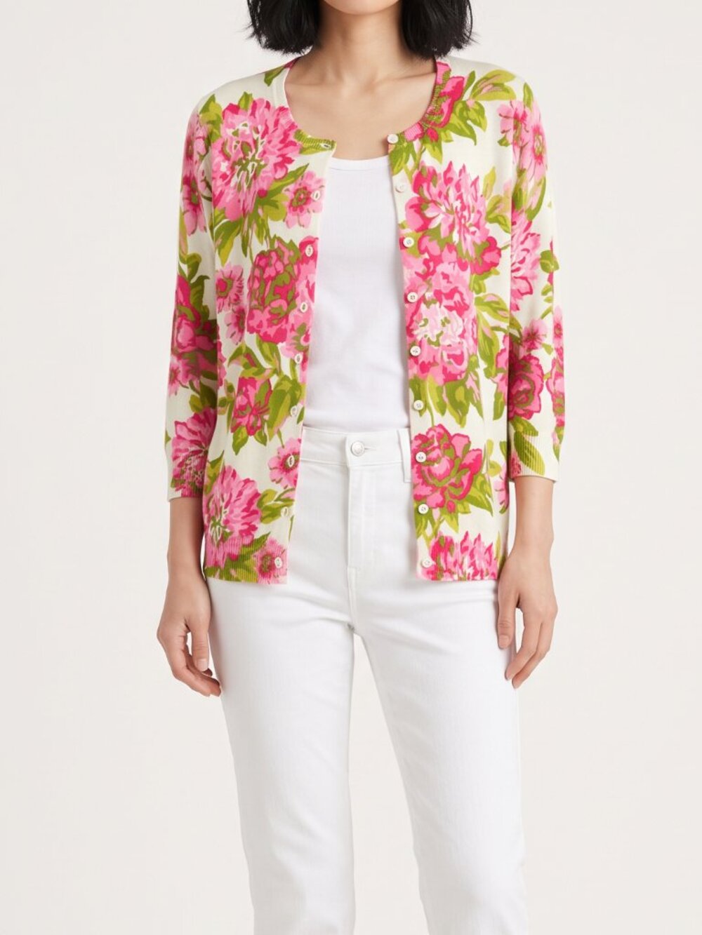 Isaac Mizrahi NEW w/o tags Pink/Green Floral Cardigan Sz.M SO soft!